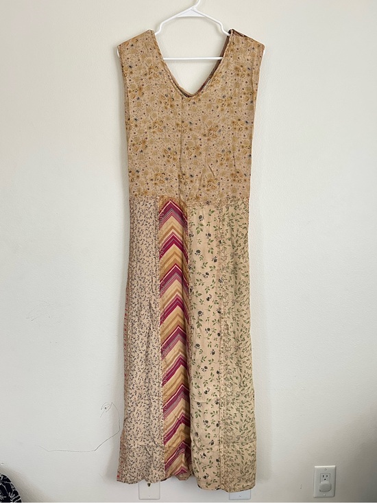 Vintage Dresses & Skirts - Vintage Y2K Boho Patchwork Embroidered Babydoll Maxi Dress Beige Pink Accent